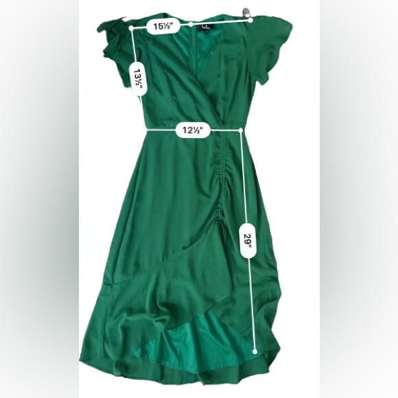 Lulu’s Outstanding Green Ruched High-Low Midi Dress Size Small - Picture 5 of 8